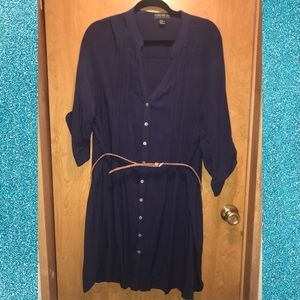NWOT Navy button down dress with belt